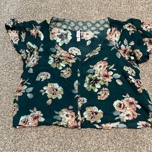 Xhiliration Floral Teal Women's Top